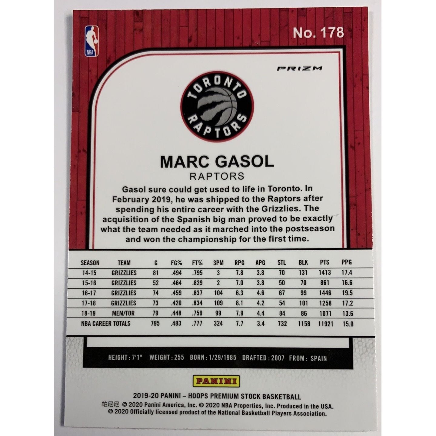 2019-20 Hoops Premium Stock Marc Gasol Hyper Flash Prizm Local Legends Cards & Collectibles
