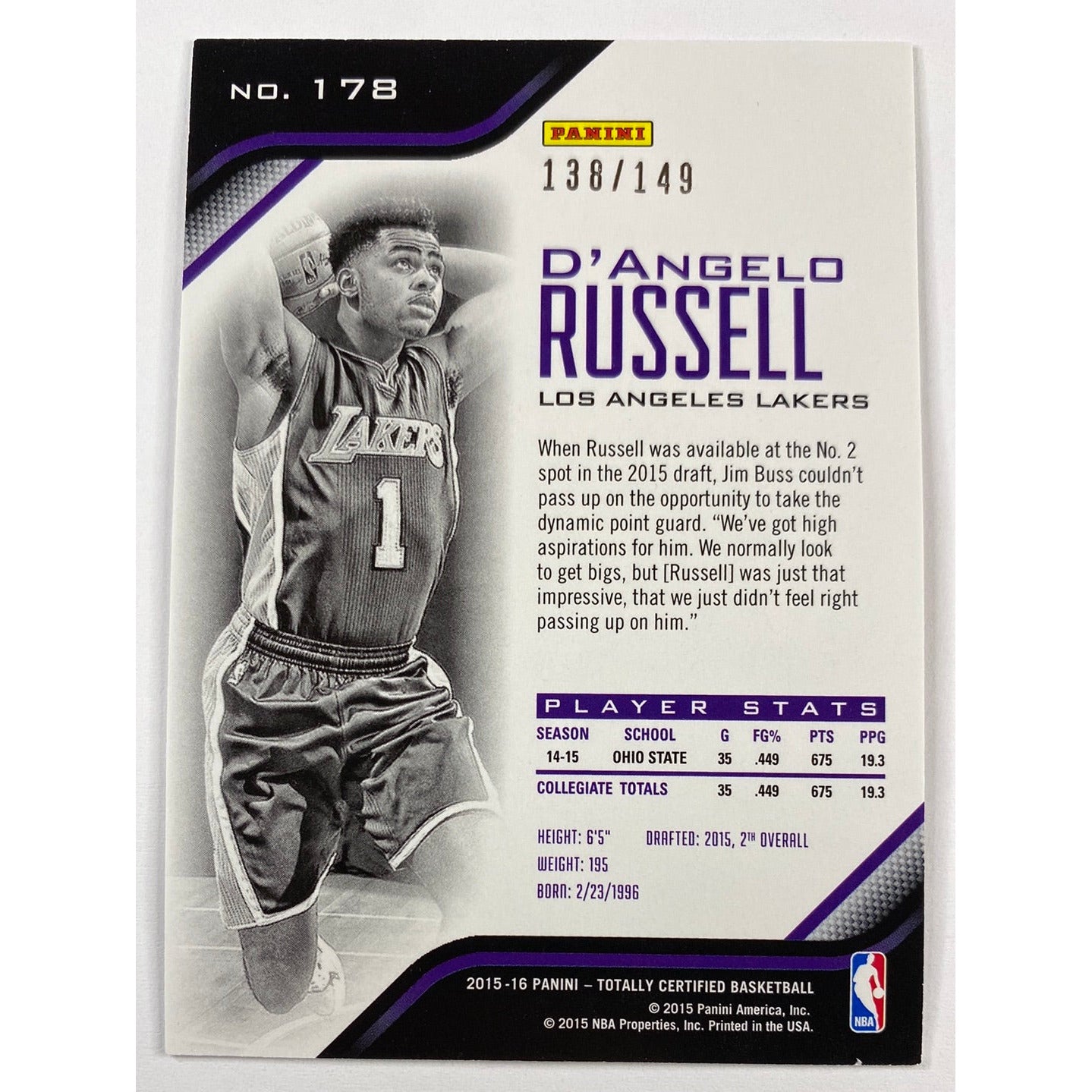 2015-16 Totally Certified D’Angelo Russel Ruby RC /149 | Local Legends Cards & Collectibles