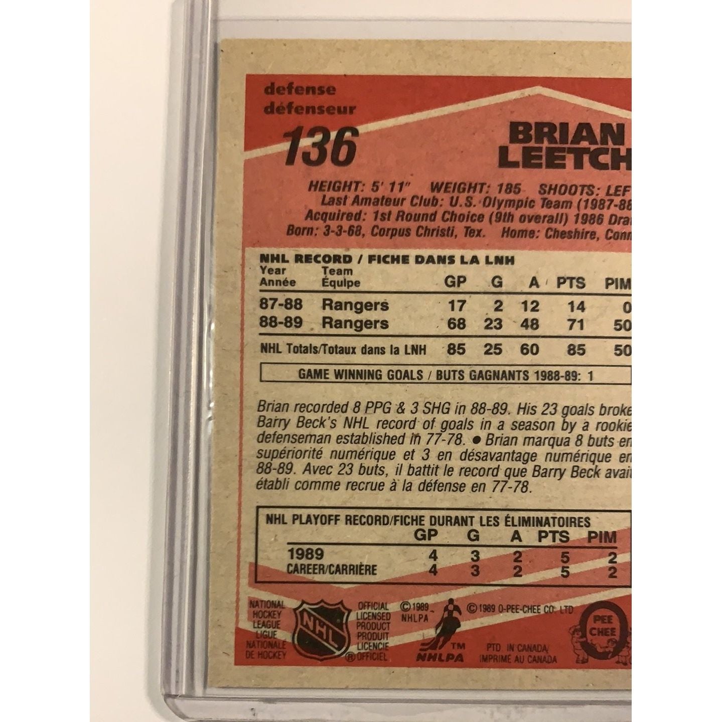 1989-90 0-Pee-Chee Brian Leetch RC | Local Legends Cards & Collectibles
