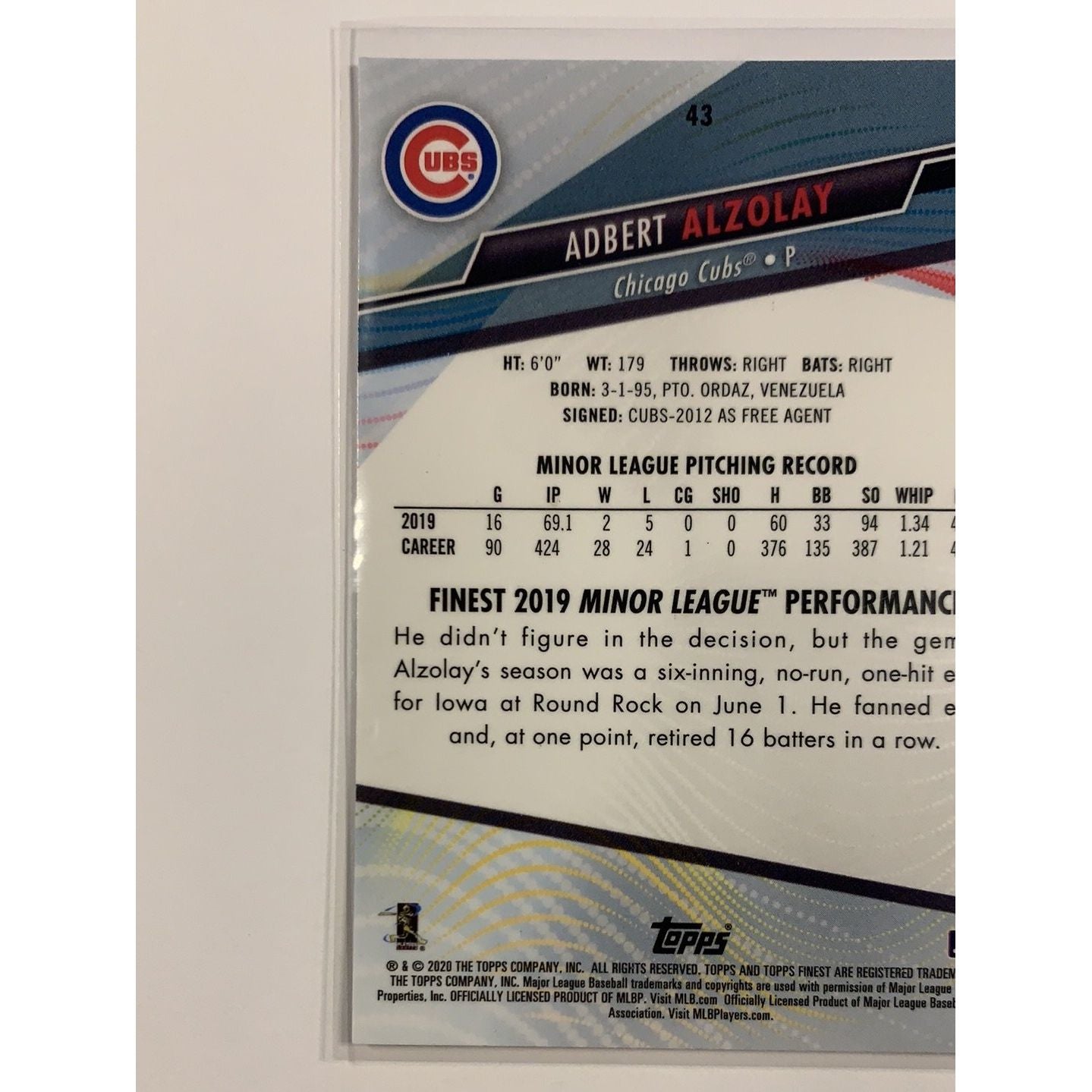 2020 Topps Finest Adbert Alzolay RC | Local Legends Cards & Collectibles