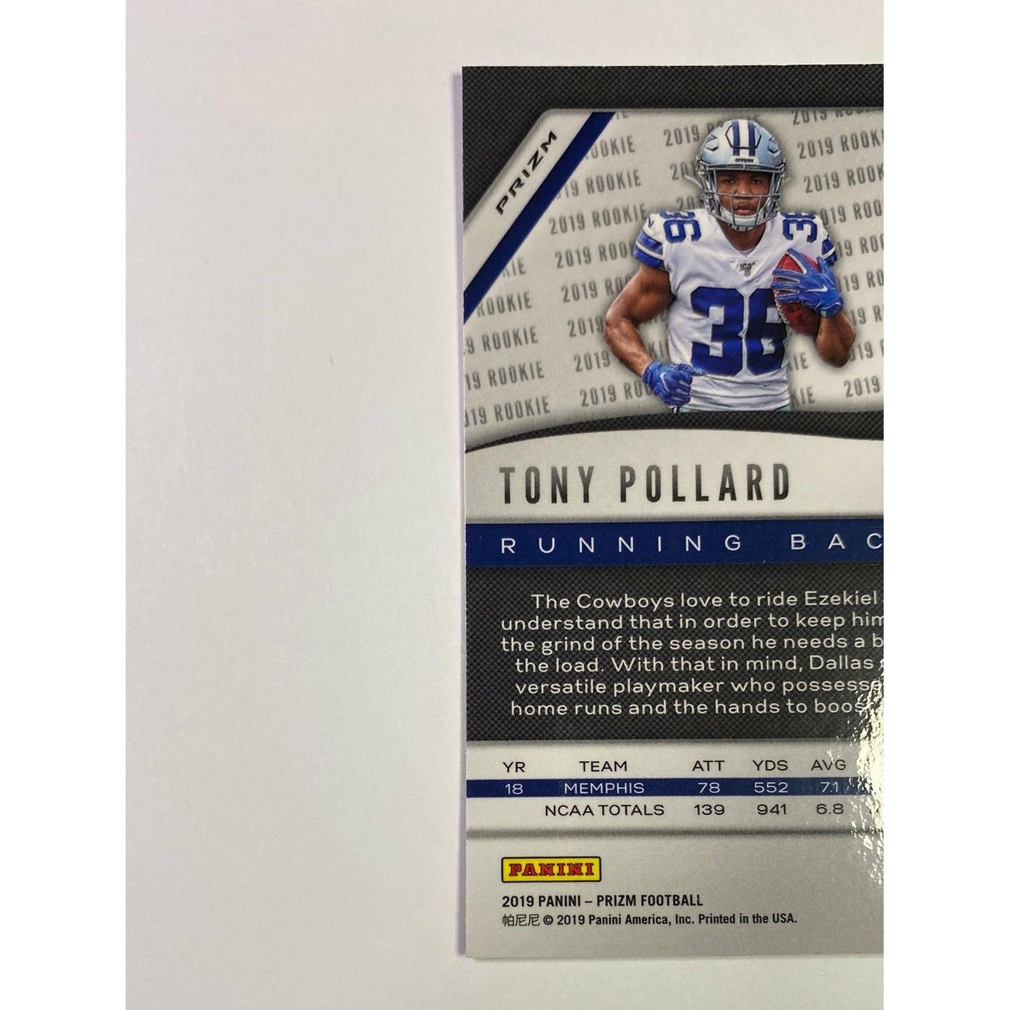 2019 Panini Prizm Tony Pollard Red White Blue Prizm RC