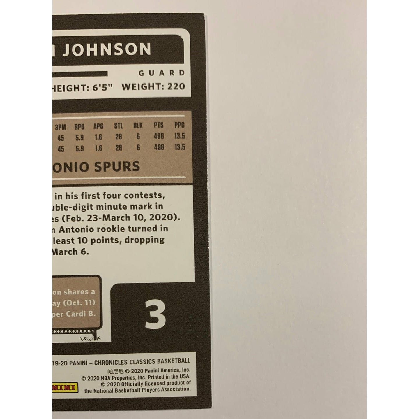 2019-20 Chronicles Classics Keldon Johnson RC