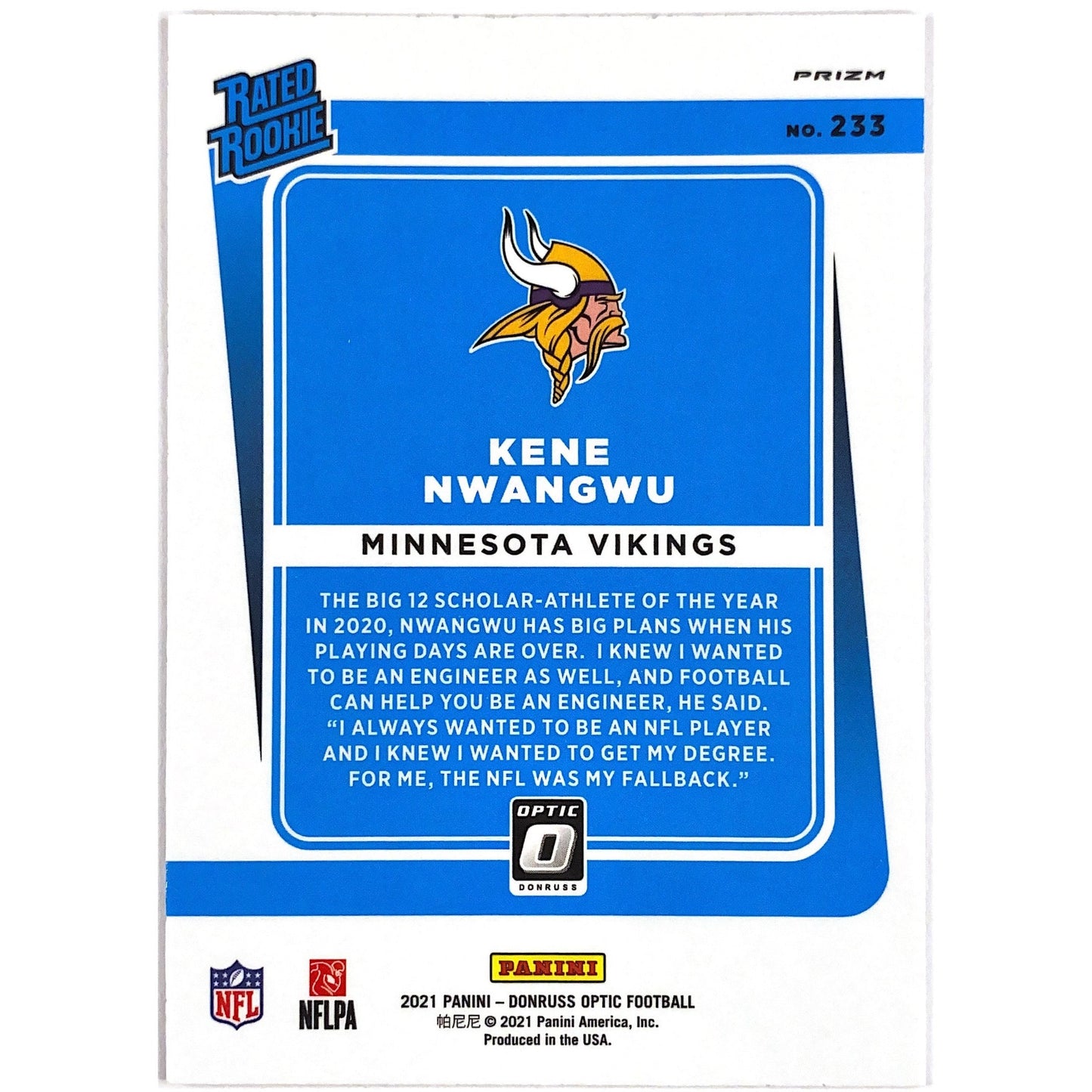 2021 Donruss Optic Kene Nwangwu Pink Holo Rated Rookie