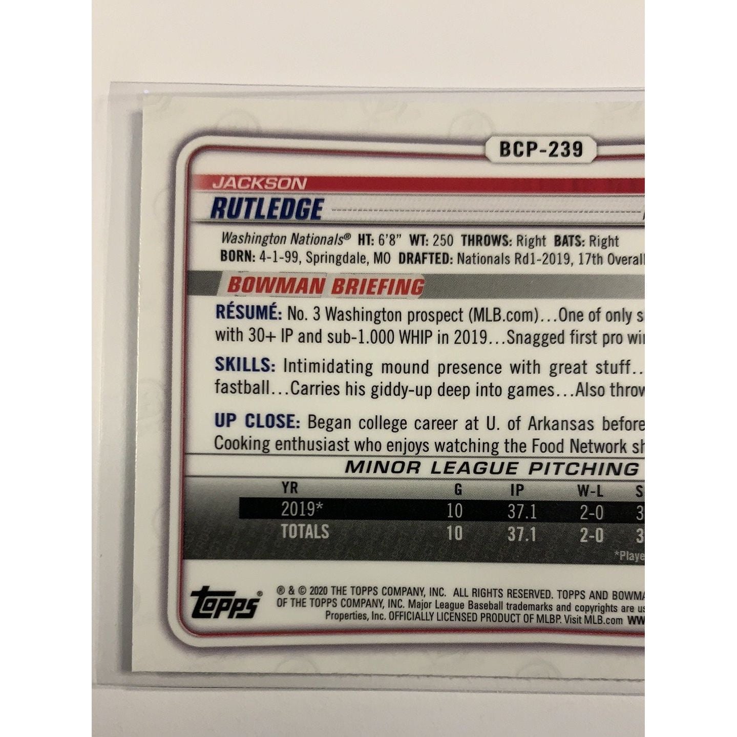 2020 Bowman Chrome Jackson Rutledge Mojo Refractor | Local Legends Cards & Collectibles