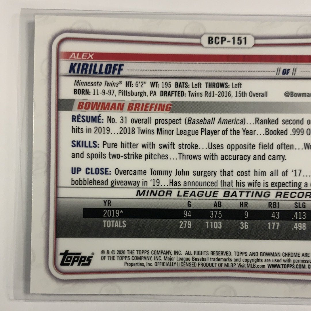 2020 Bowman Chrome Alex Kirilloff Mojo Refractor | Local Legends Cards & Collectibles