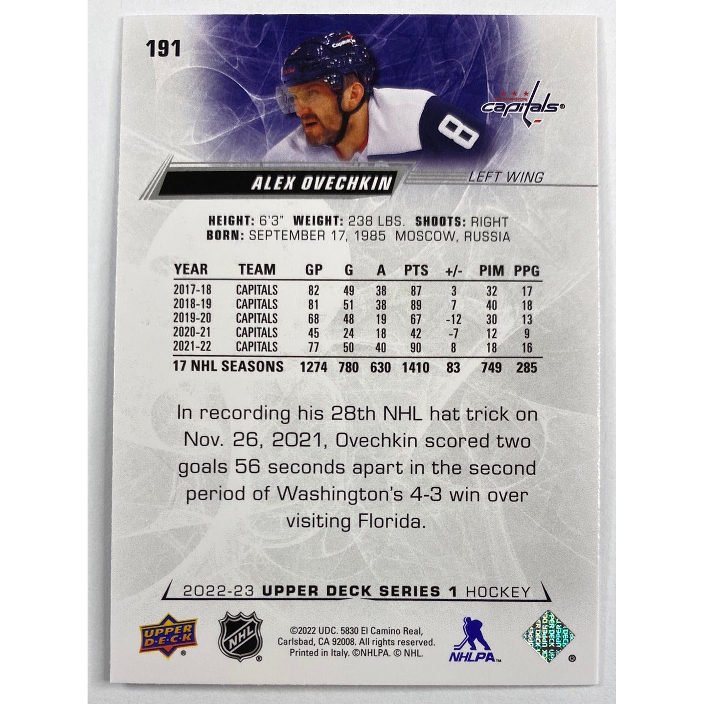 2022-23 Upper Deck Series 1 Alex Ovechkin | Local Legends Cards & Collectibles