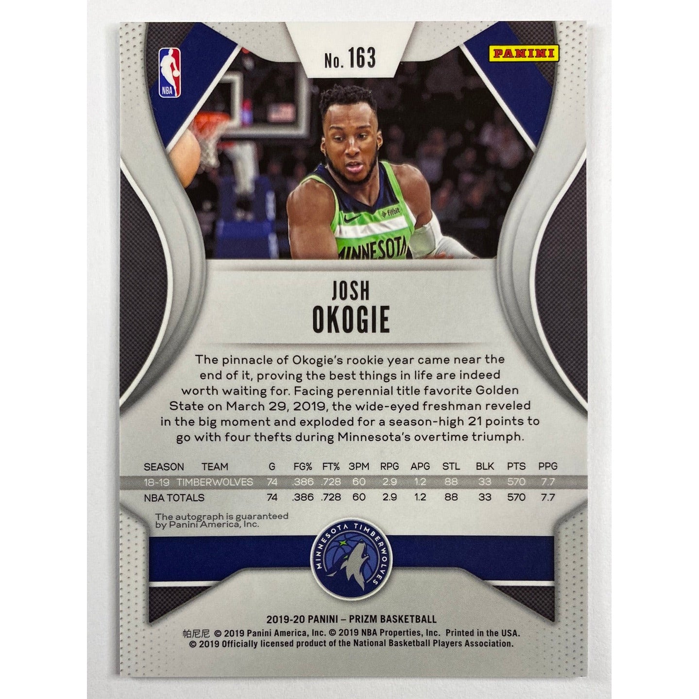 2019-20 Prizm Josh Okogie Auto | Local Legends Cards & Collectibles