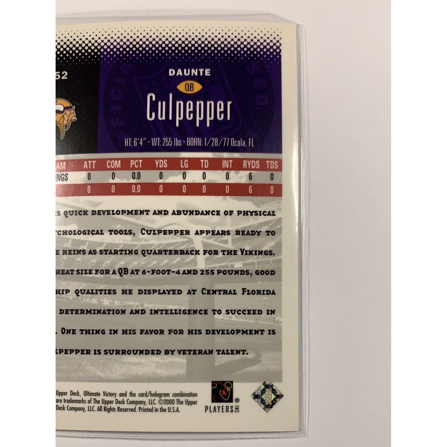 2000 Upper Deck Daunte Culpepper Base #52 Local Legends Cards & Collectibles