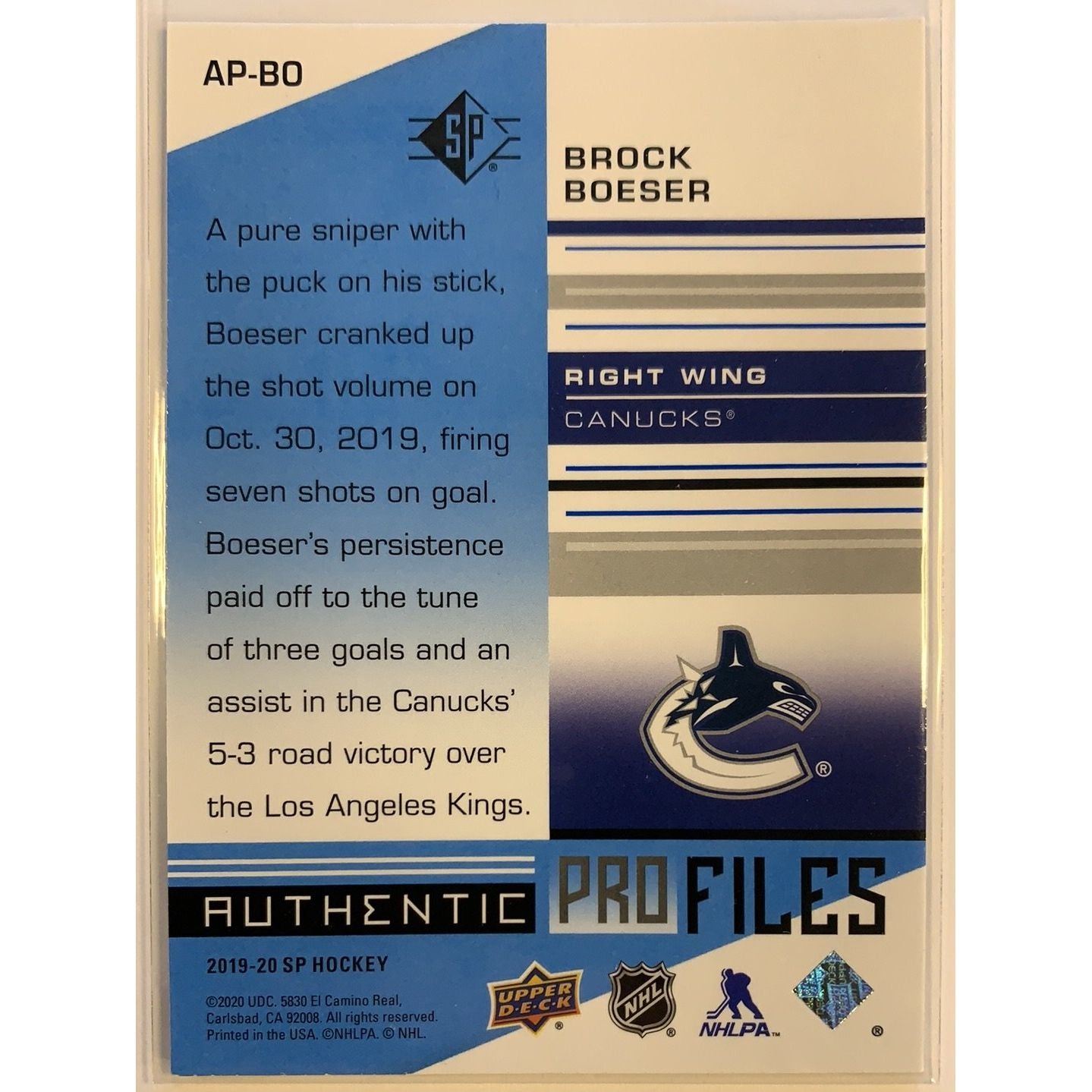 2019-20 SP Brock Boeser Authentic Pro Files Local Legends Cards & Collectibles