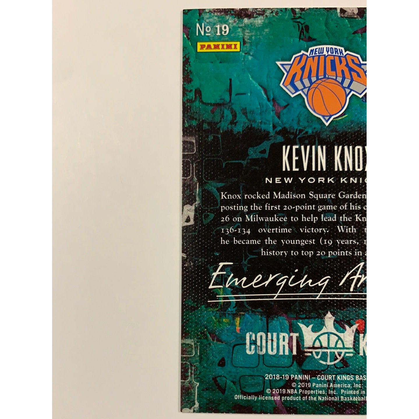 2019-20 Court Kings Kevin Knox Emerging Artists | Local Legends Cards & Collectibles