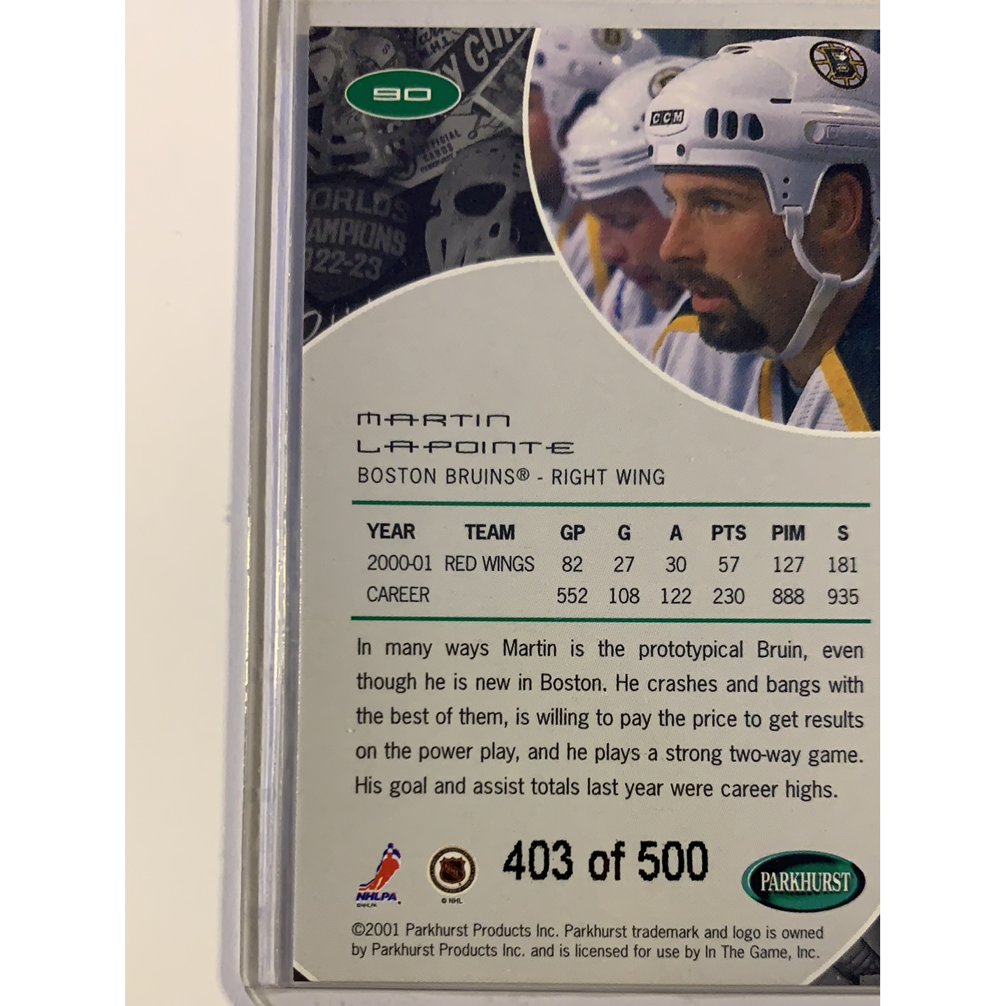 2001-02 Parkhurst Martin Lapointe Silver Foil /500 | Local Legends Cards & Collectibles