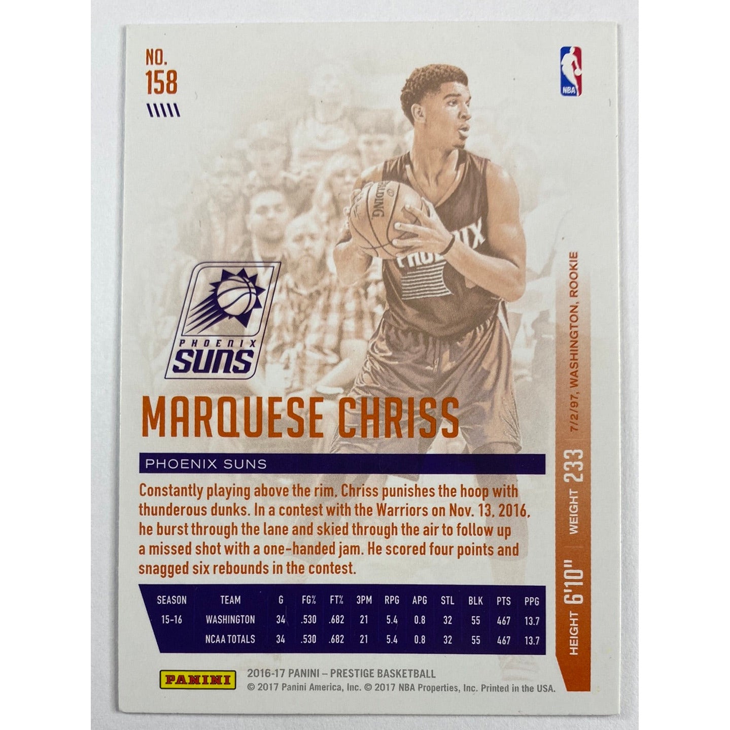 2016-17 Prestige Marquese Chriss Shimmer RC | Local Legends Cards & Collectibles