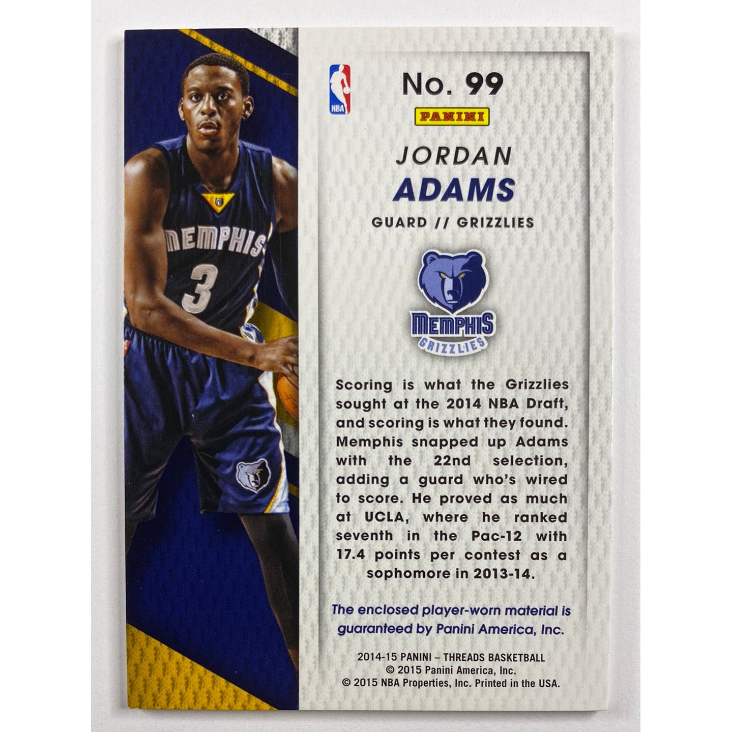 2014-15 Threads Jordan Adams Rookie Threads | Local Legends Cards & Collectibles