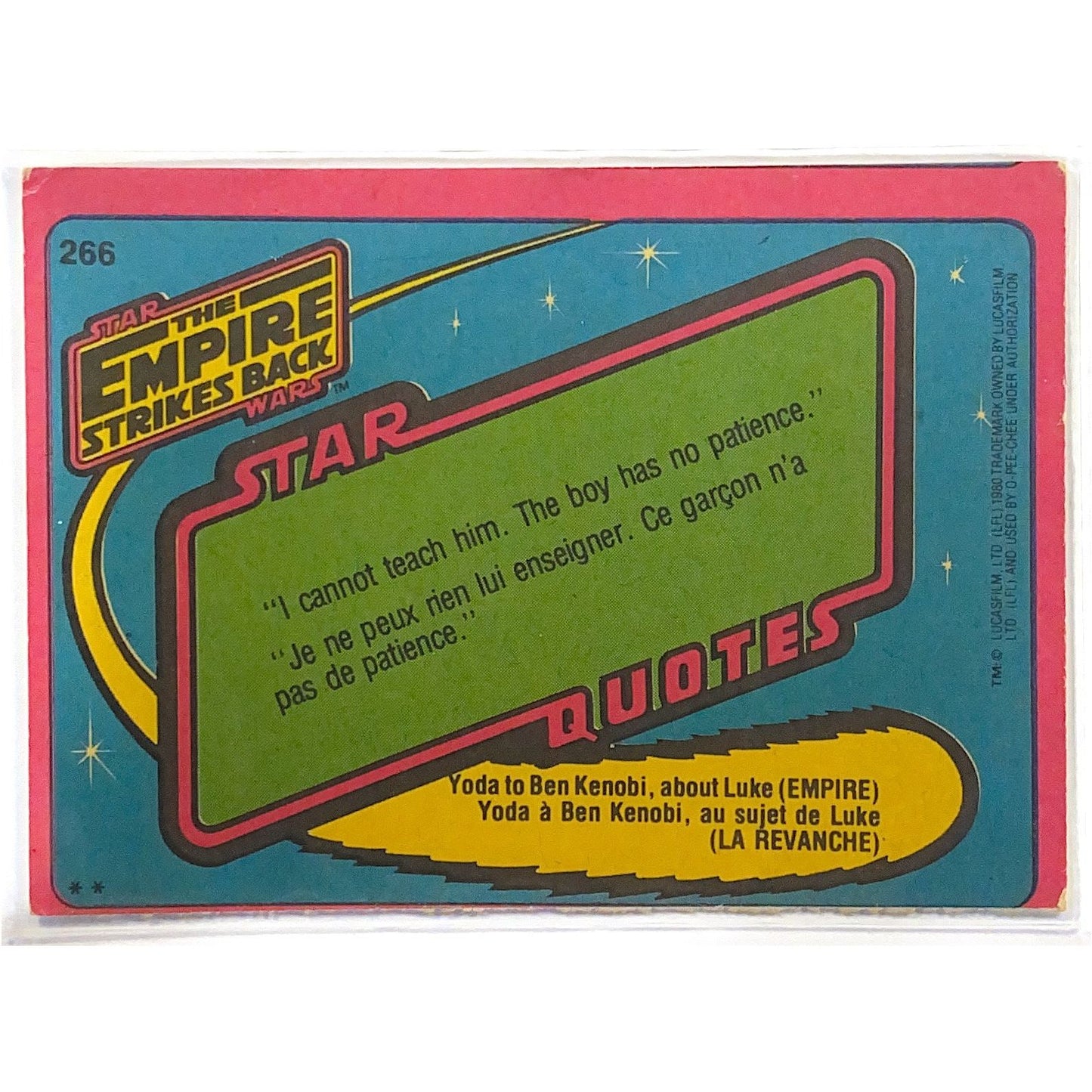 1980 O-Pee-Chee Star Wars The Empire Strikes Back Han Solo #266 Local Legends Cards & Collectibles
