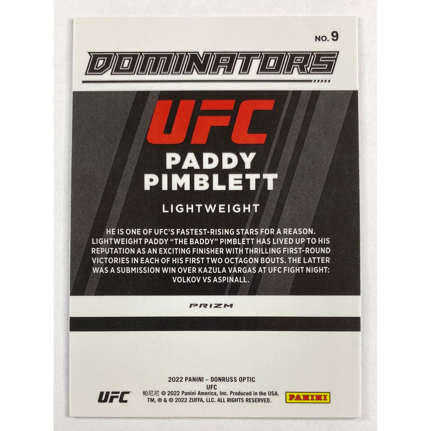 2022 Donruss Paddy Pimblett Dominators Purple Holo Prizm RC