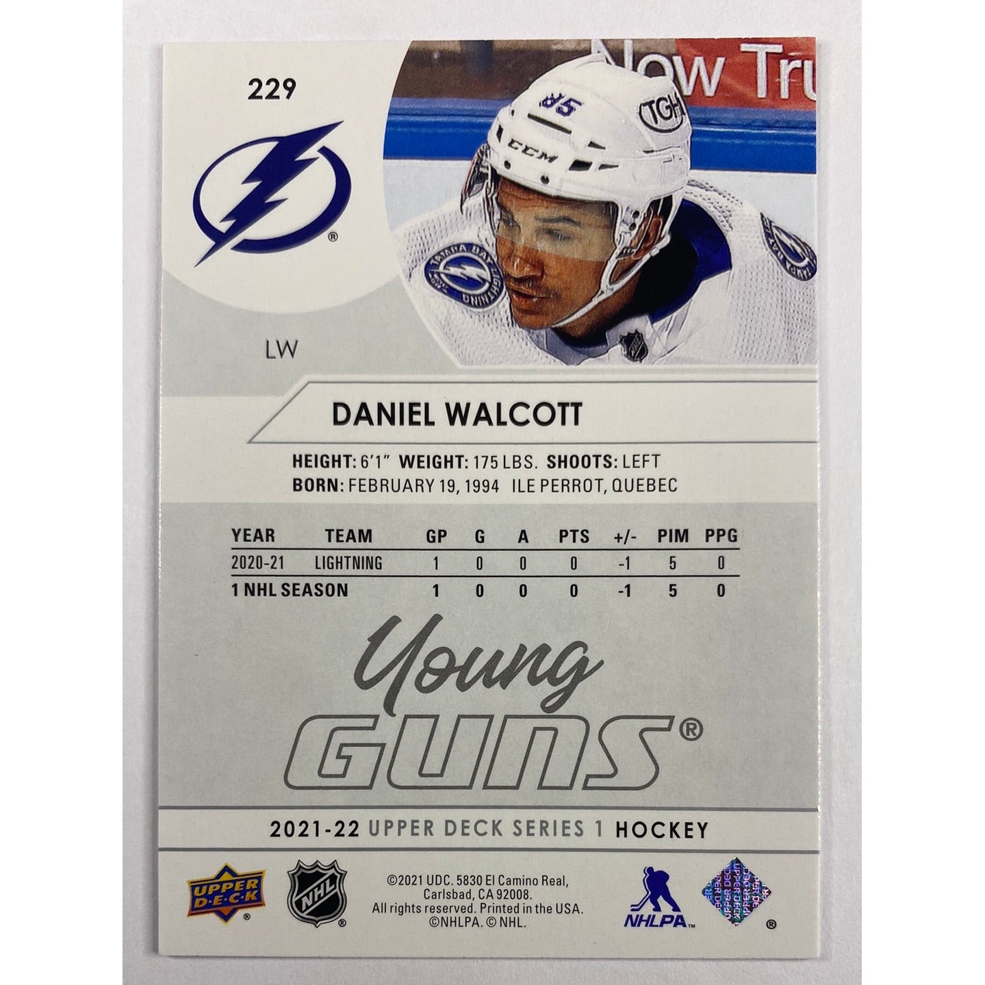 2021-22 Upper Deck Series 1 Daniel Walcott Young Guns