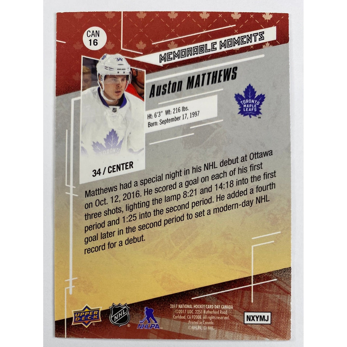 2017 National Card Day Auston Matthews Memorable Moments | Local Legends Cards & Collectibles