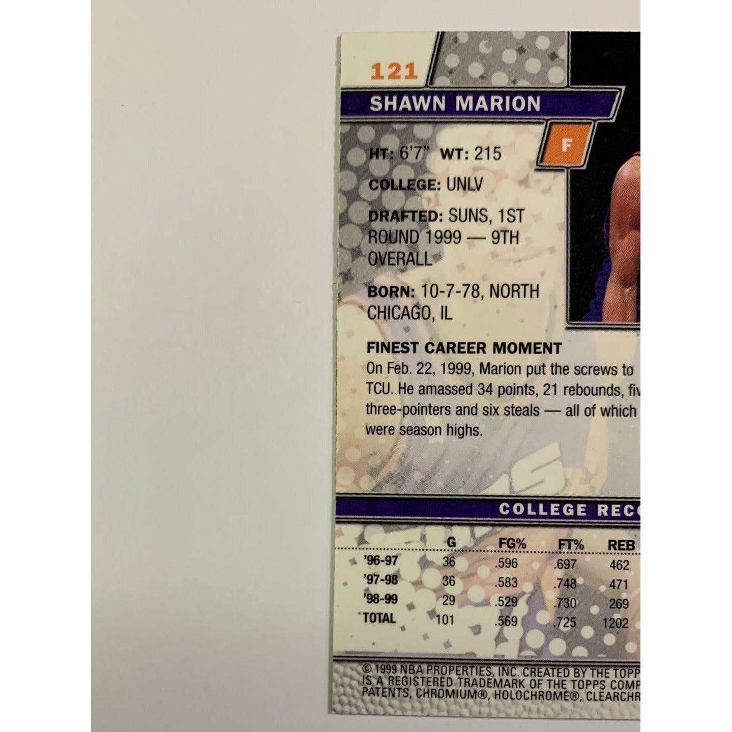 1999-00 Topps Finest Shawn Marion Finest Rookies | Local Legends Cards & Collectibles