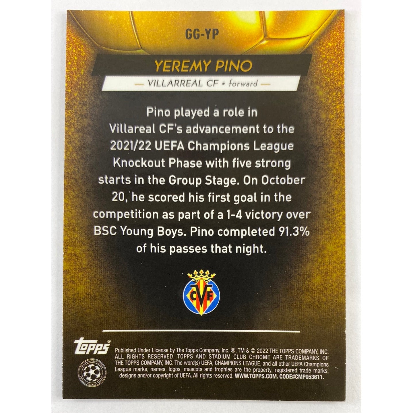 2022 Stadium Club Chrome Yeremy Pino Glimpses of Gold | Local Legends Cards & Collectibles