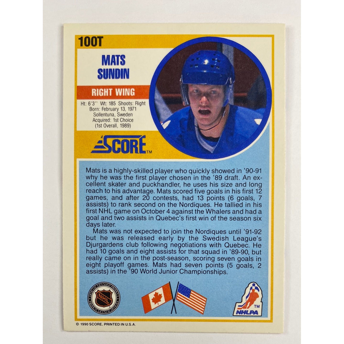 1990-91 Score Mats Sundin RC | Local Legends Cards & Collectibles