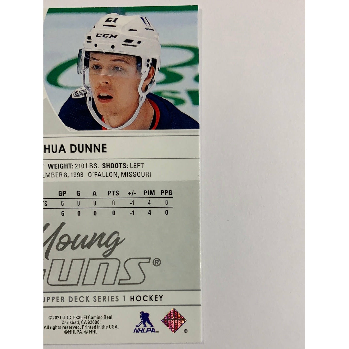 2021-22 Upper Deck Series 1 Joshua Dunne Young Guns | Local Legends Cards & Collectibles