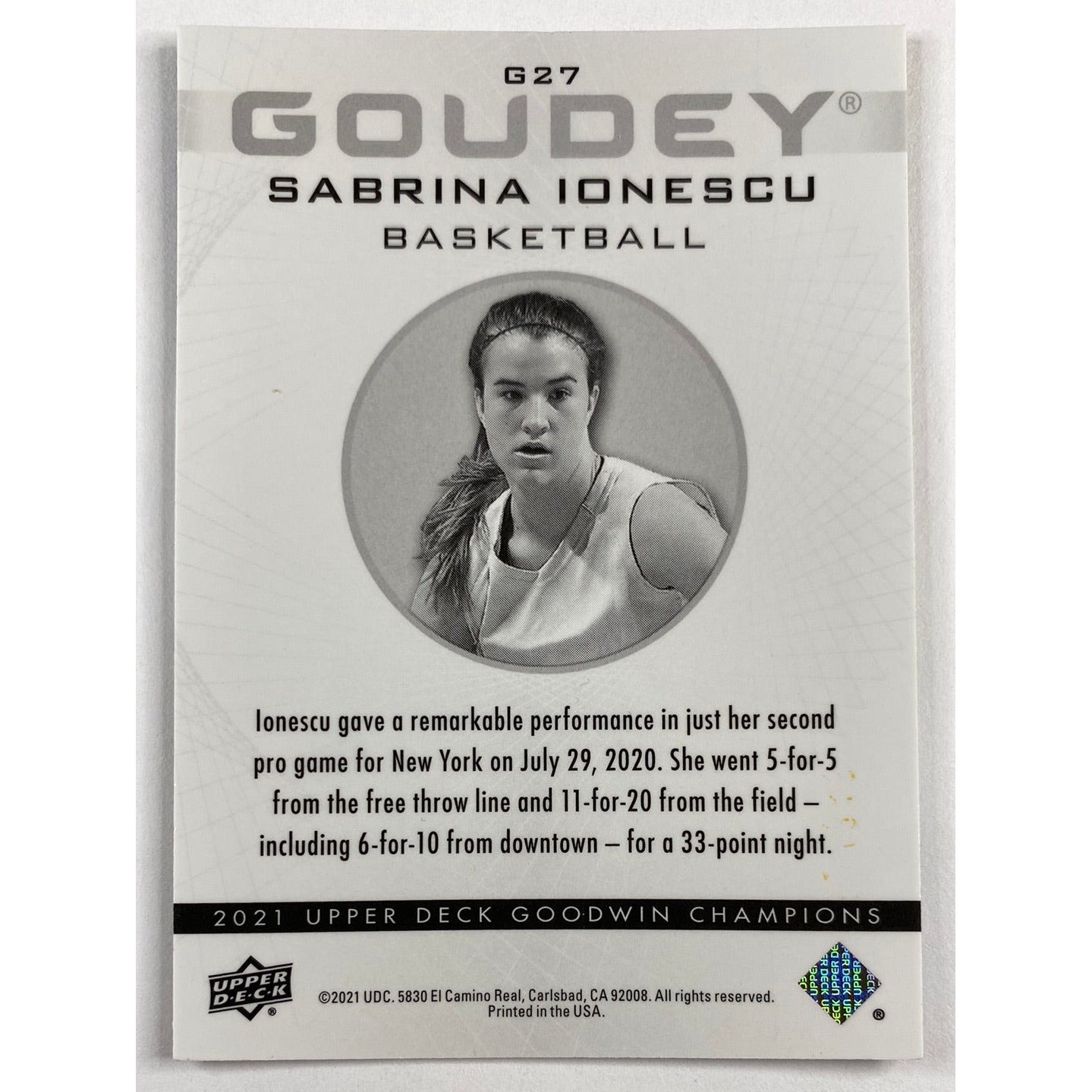 2021 Goodwin Champions Sabrina Ionescu Goudey Black and Gold Holo /249