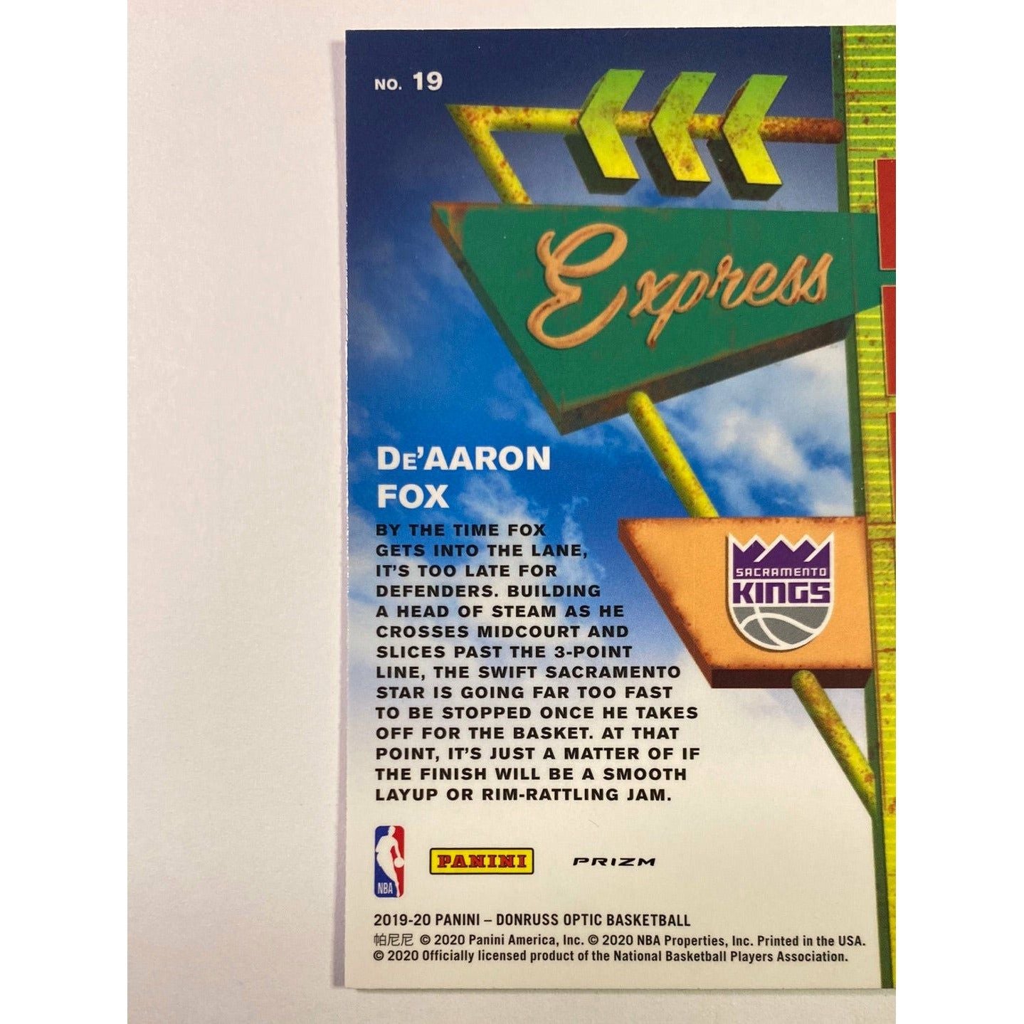 2019-20 Donruss Optic De’Aaron Fox Express Lane Silver Holo Prizm | Local Legends Cards & Collectibles