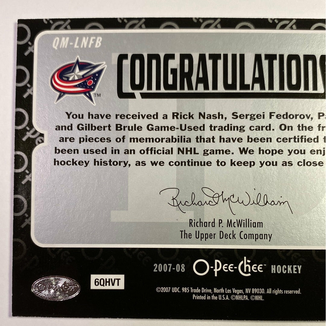 2007-08 O-Pee-Chee Nash / Fedorov / Brule / Leclaire Quad Jerseys Patch | Local Legends Cards & Collectibles