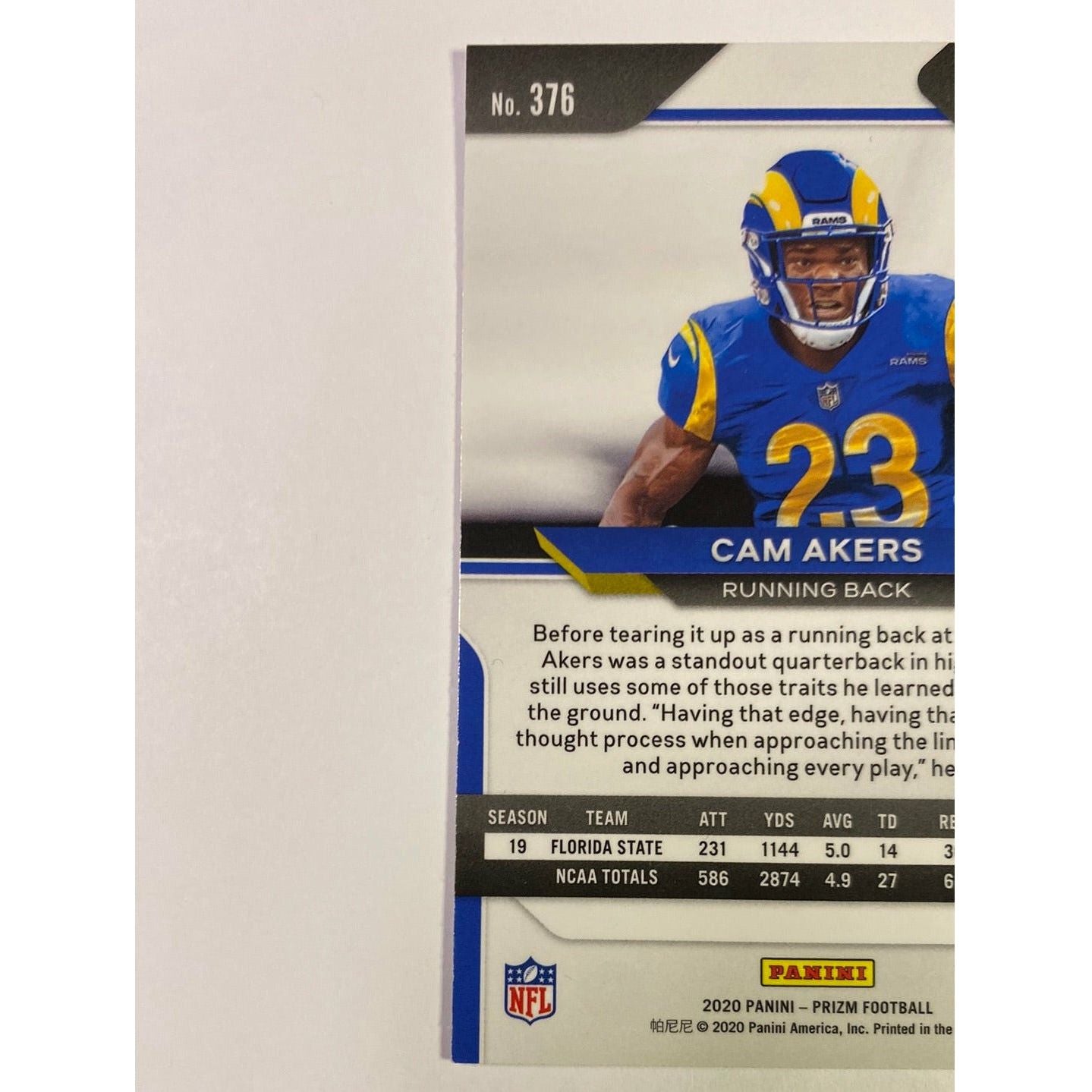 2020 Panini Prizm Cam Akers Negative Parallel RC