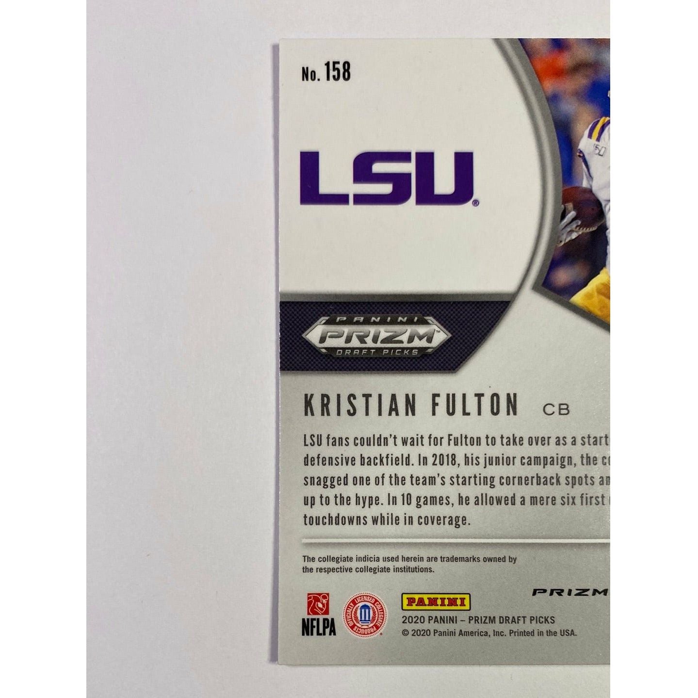 2020 Panini Prizm Draft Picks Kristian Fulton Silver Holo Prizm RC | Local Legends Cards & Collectibles