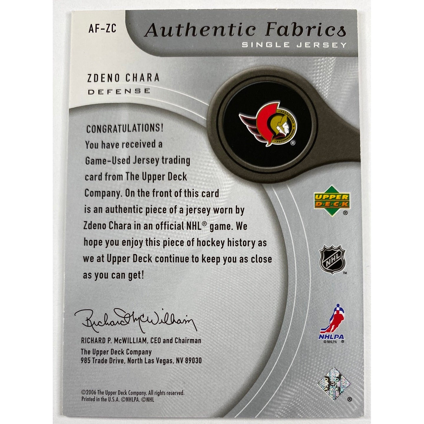 2005-06 SP Game Used Zdeno Chara Authentic Fabrics | Local Legends Cards & Collectibles