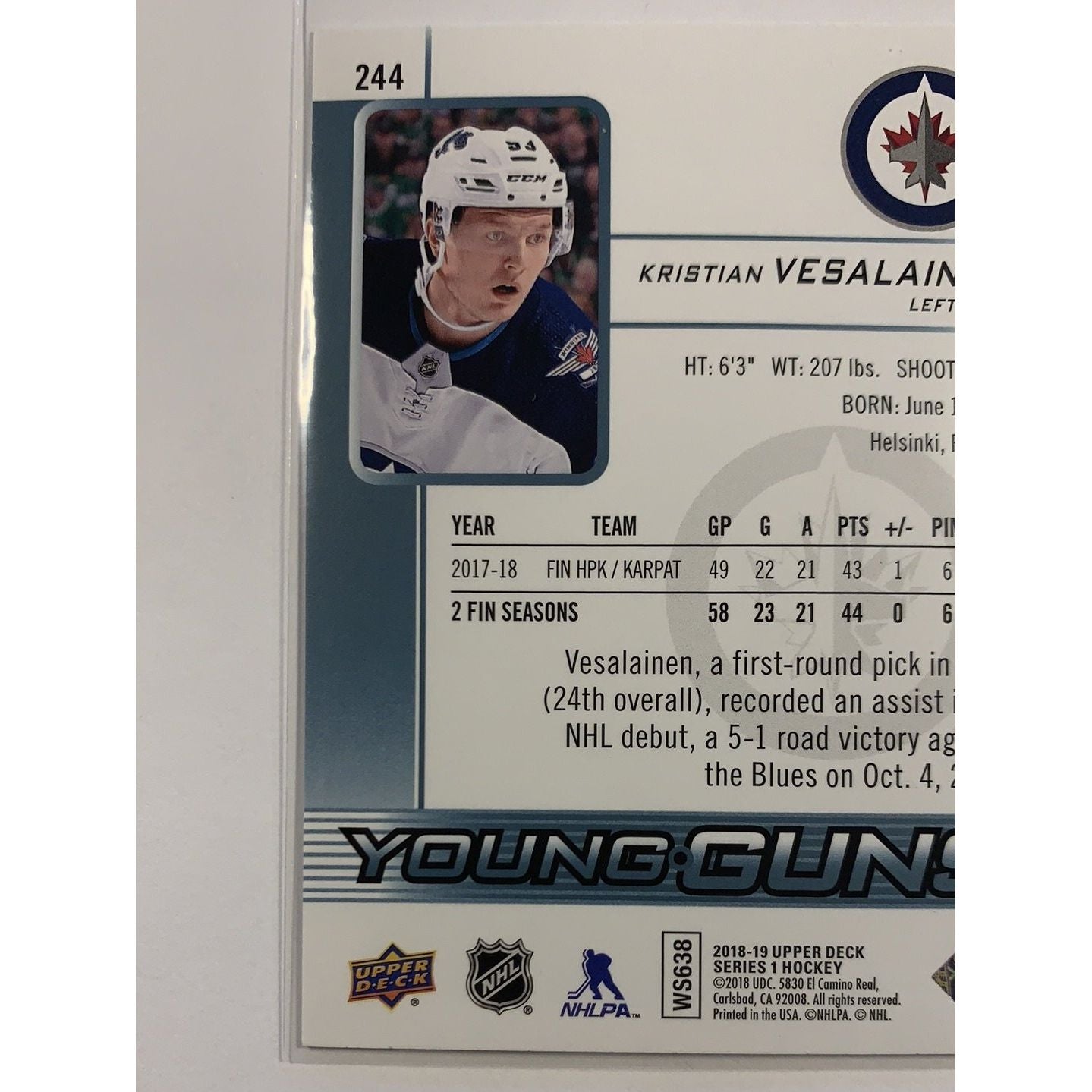 2018-19 Upper Deck Series 1 Kristian Vesalainen | Local Legends Cards & Collectibles