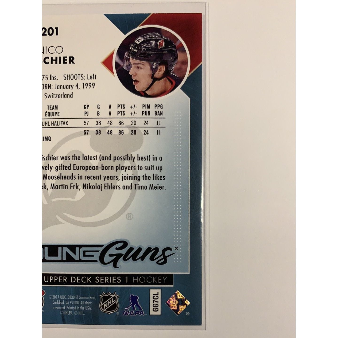 2017-18 Upper Deck Series 1 Nico Hischier Young Guns | Local Legends Cards & Collectibles