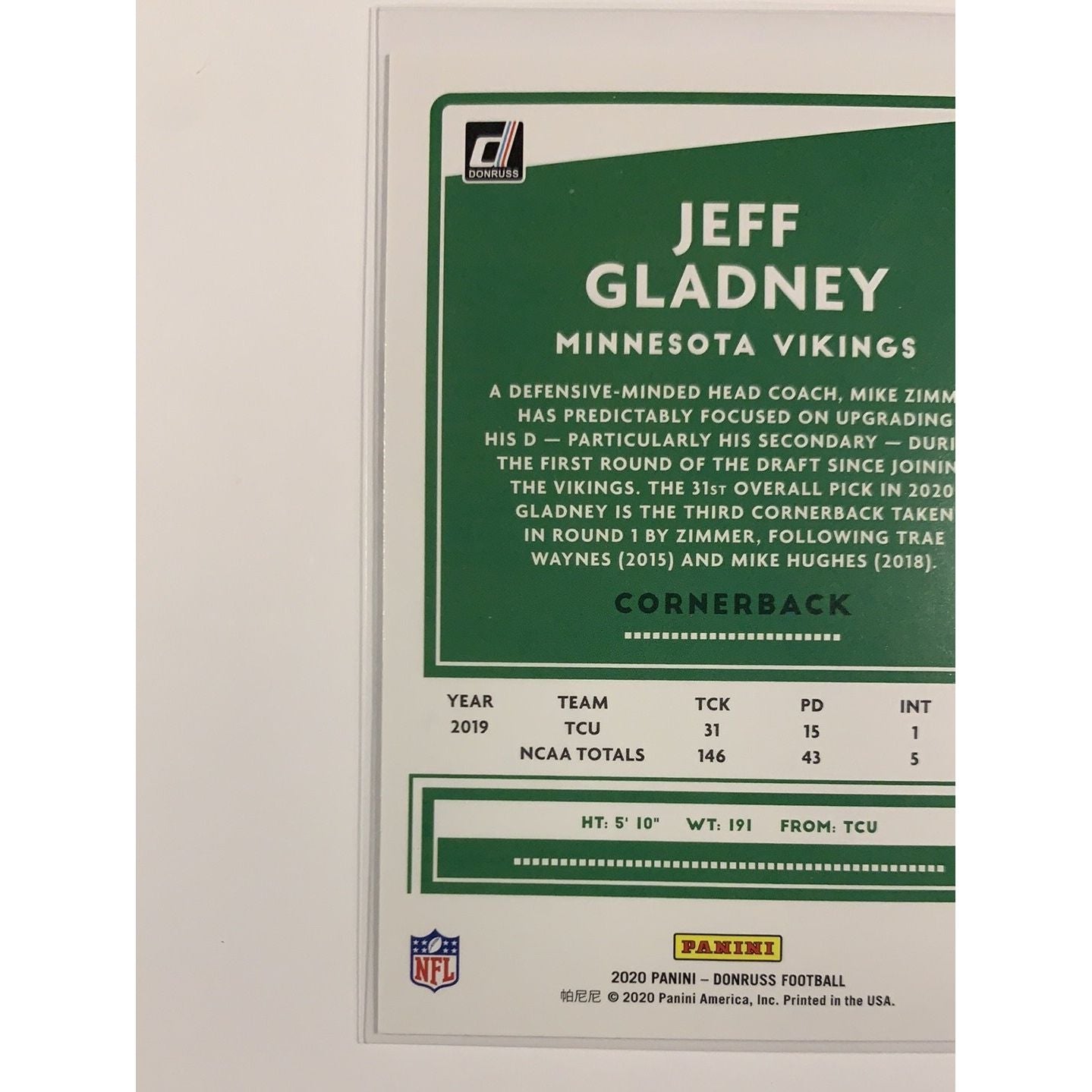 2020 Donruss Jeff Gladney RC Local Legends Cards & Collectibles
