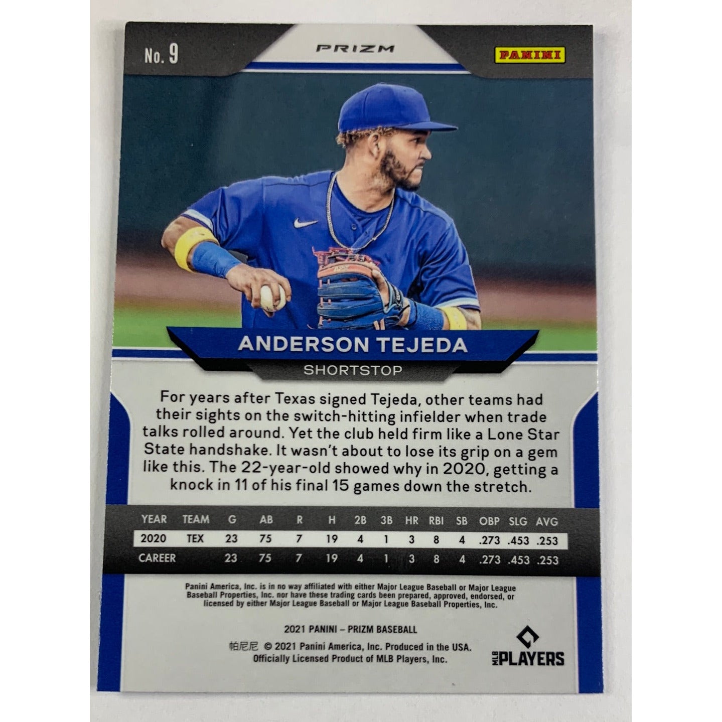 2021 Panini Prizm Anderson Tejeda Blue Parallel RC | Local Legends Cards & Collectibles
