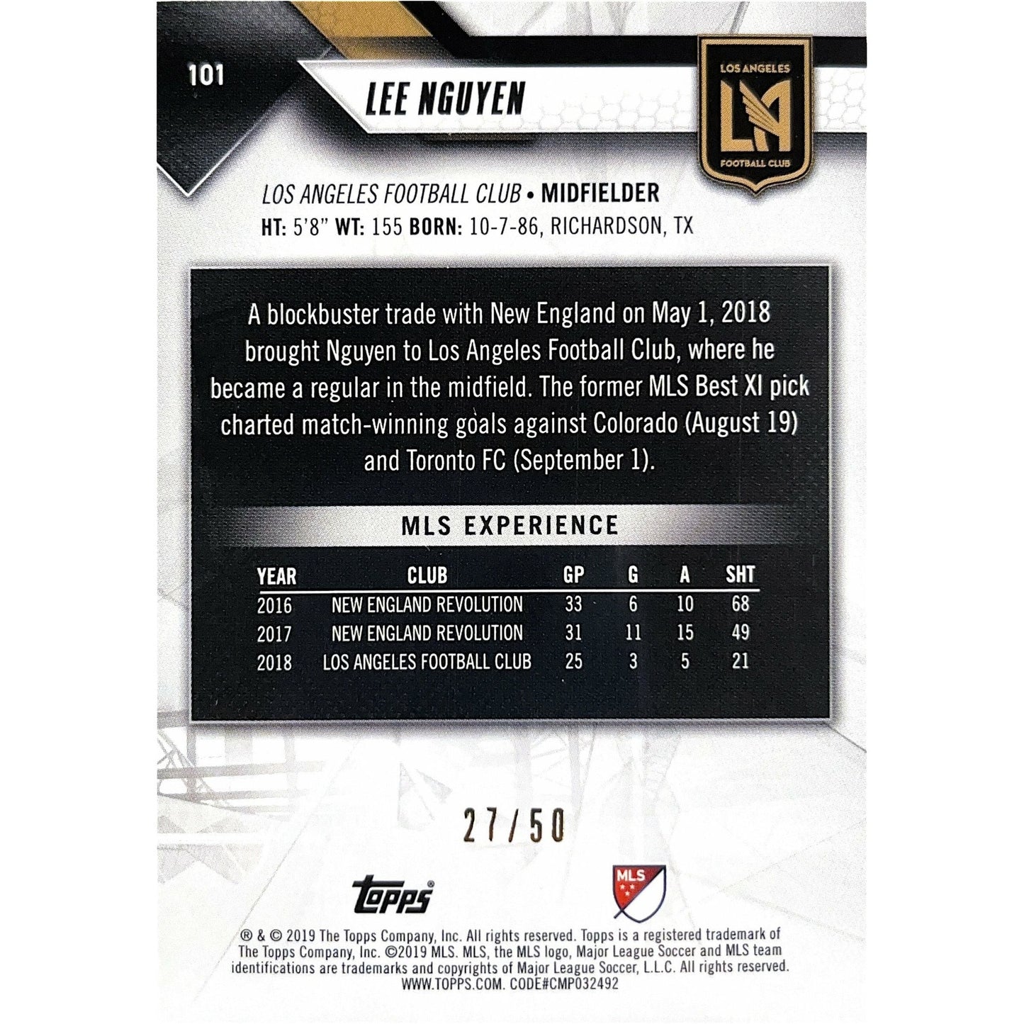 2019 Topps MLS Lee Nguyen /50 | Local Legends Cards & Collectibles