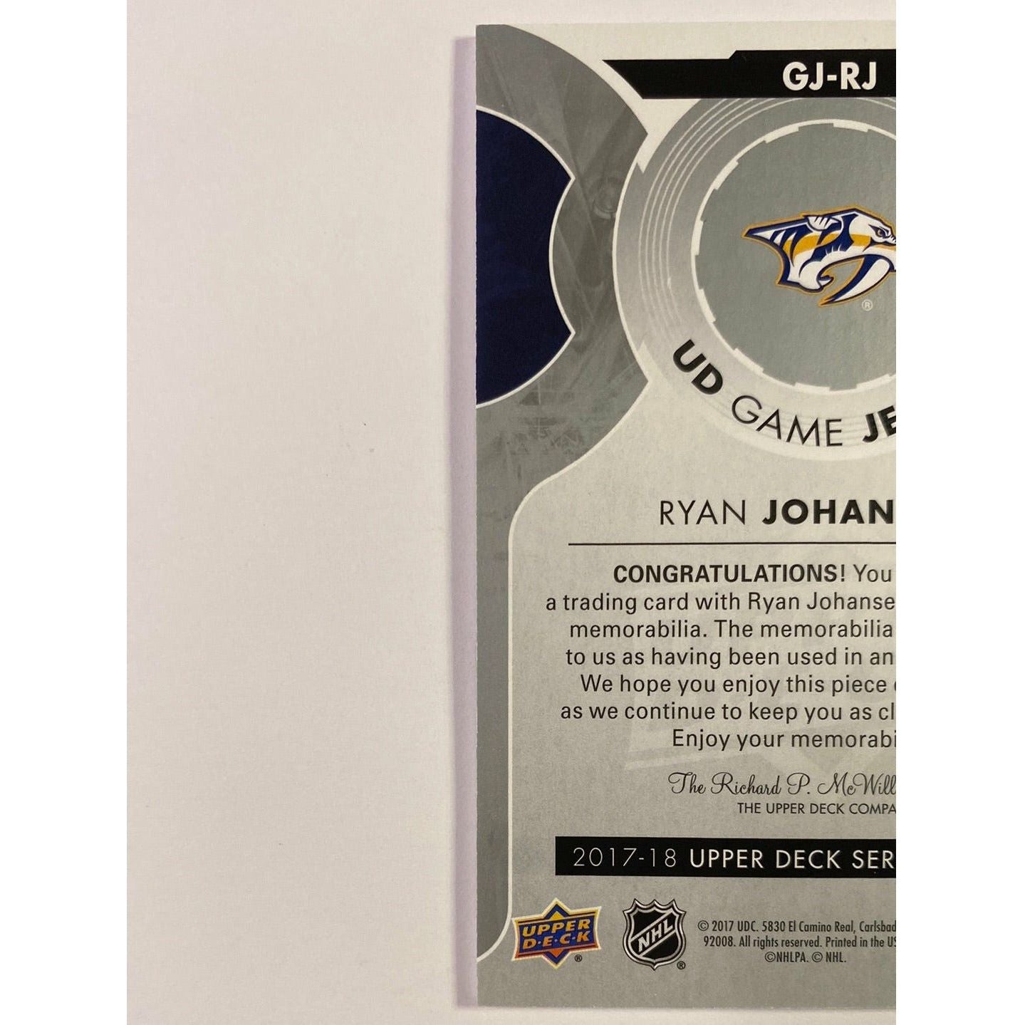 2017-18 Upper Deck Series 1 Ryan Johansson UD Game Jersey | Local Legends Cards & Collectibles
