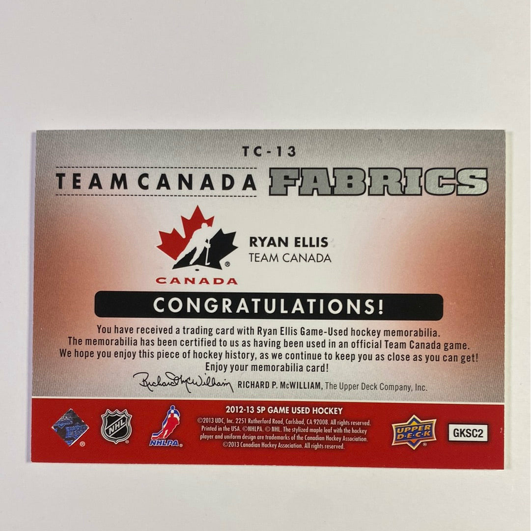  2012-13 SP Game Used Ryan Ellis Team Canada Fabrics  Local Legends Cards & Collectibles