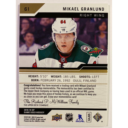 2018-19 SP Game Used Mikael Granlund Game Used Jersey Patch