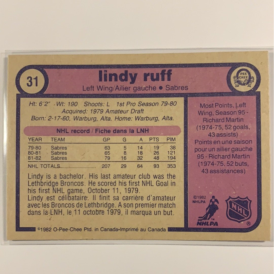 1982-83 O-Pee-Chee Lindy Ruff base #31 Local Legends Cards & Collectibles