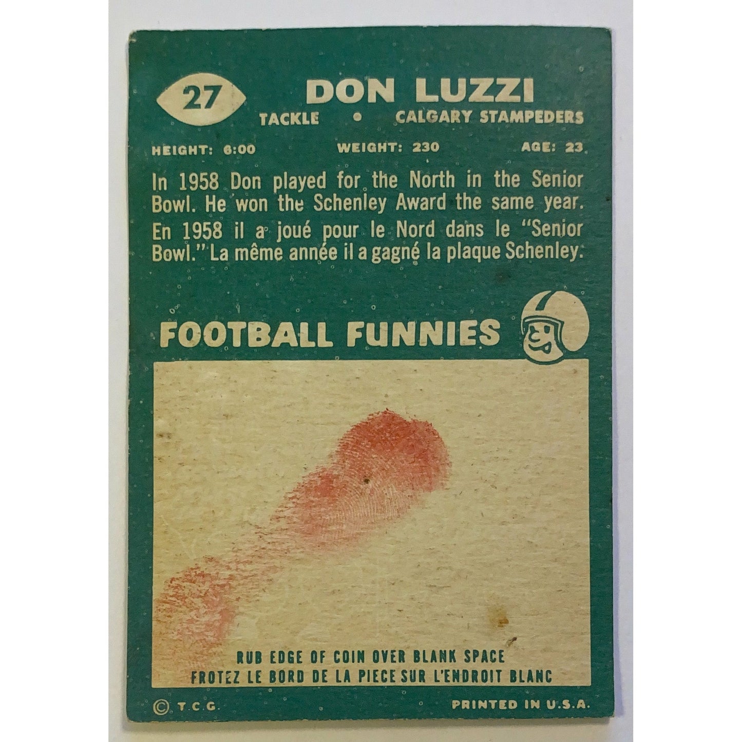 1960 Topps CFL Don Luzzi #27 | Local Legends Cards & Collectibles