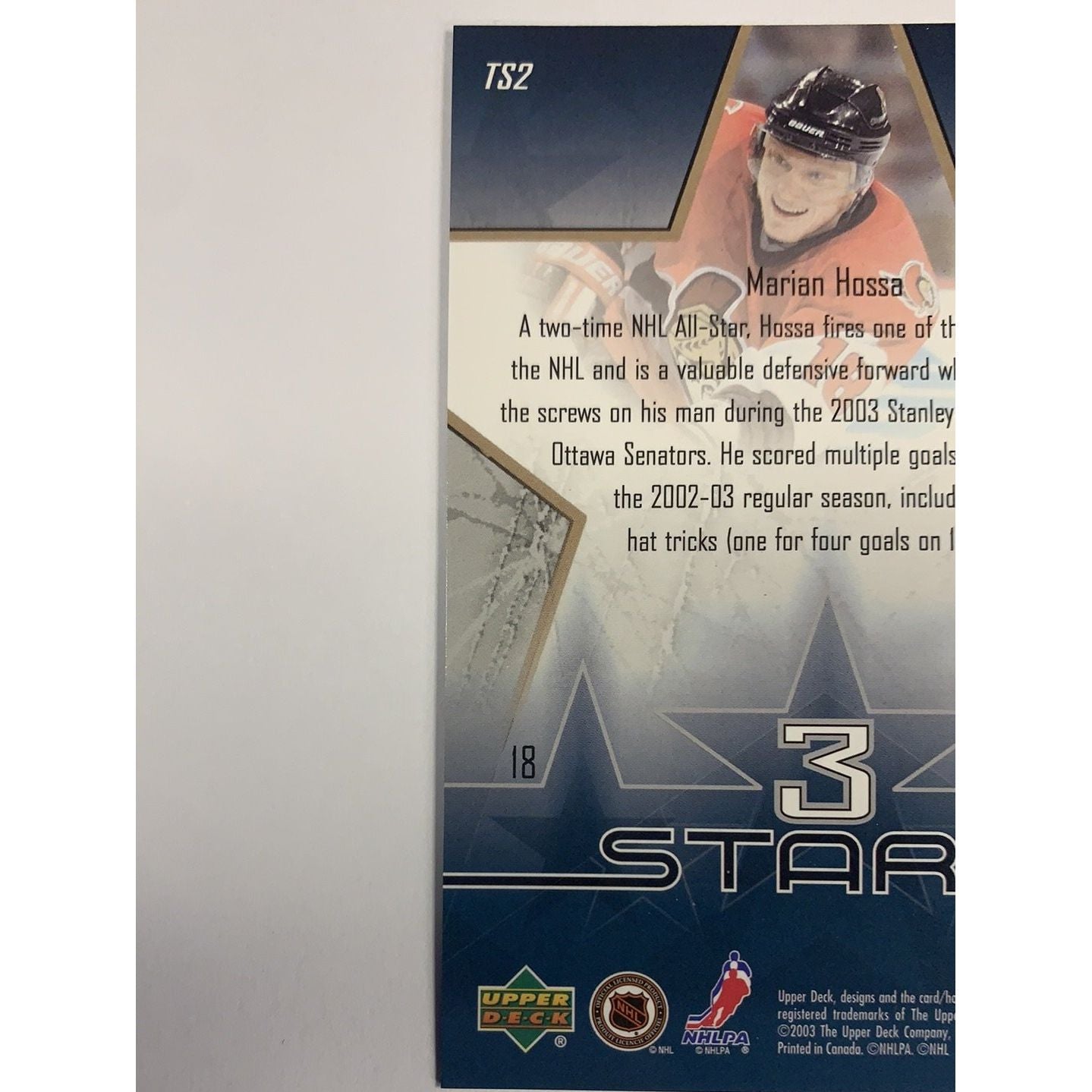 2003 Upper Deck Marian Hossa 3 Stars | Local Legends Cards & Collectibles