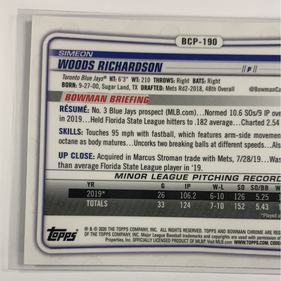 2020 Bowman Chrome Simeon Woods Richardson Mojo Refractor Local Legends Cards & Collectibles