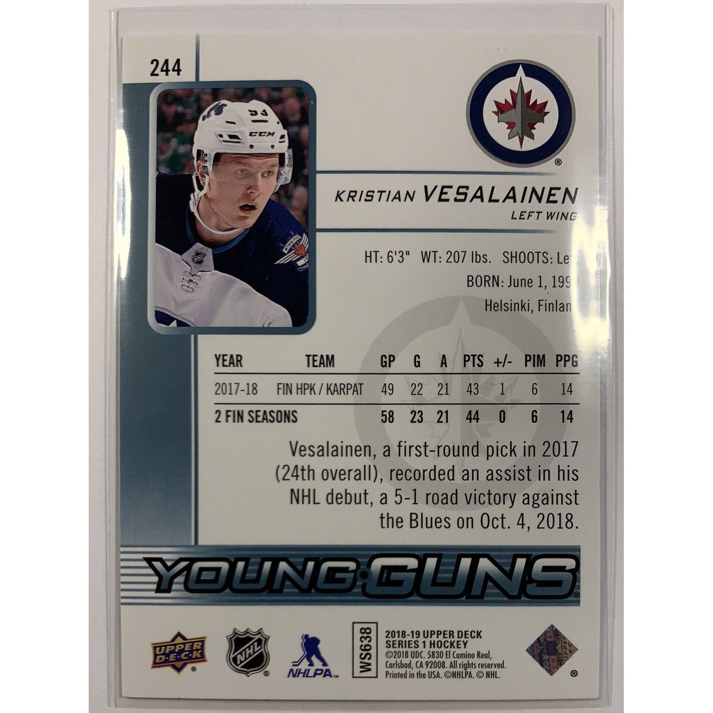 2018-19 Upper Deck Series 1 Kristian Vesalainen | Local Legends Cards & Collectibles