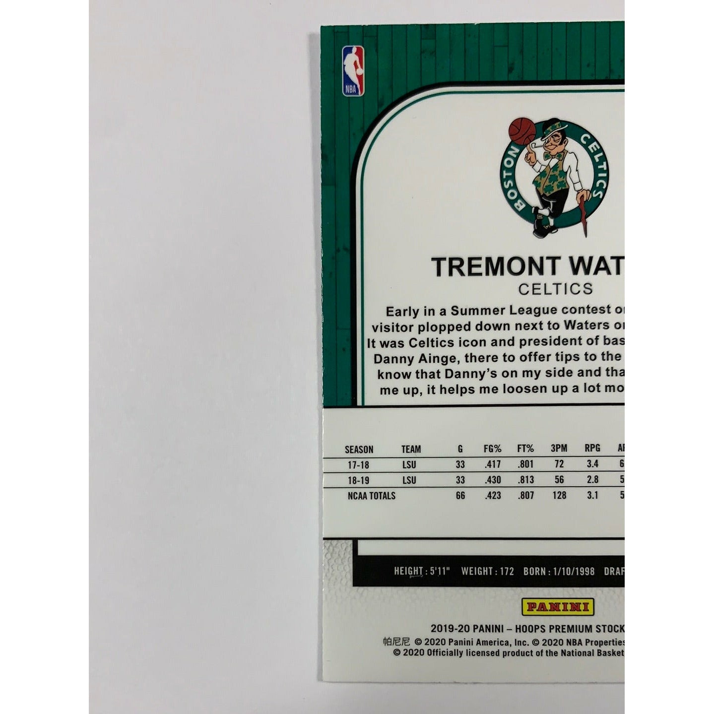 2019-20 Hoops Premium Stock Tremont Waters Silver Prizm RC | Local Legends Cards & Collectibles