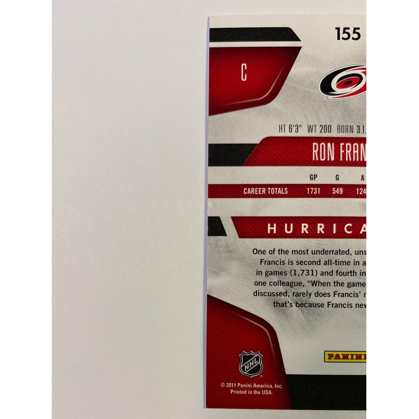 2011-12 Panini Certified Immortals Ron Francis | Local Legends Cards & Collectibles