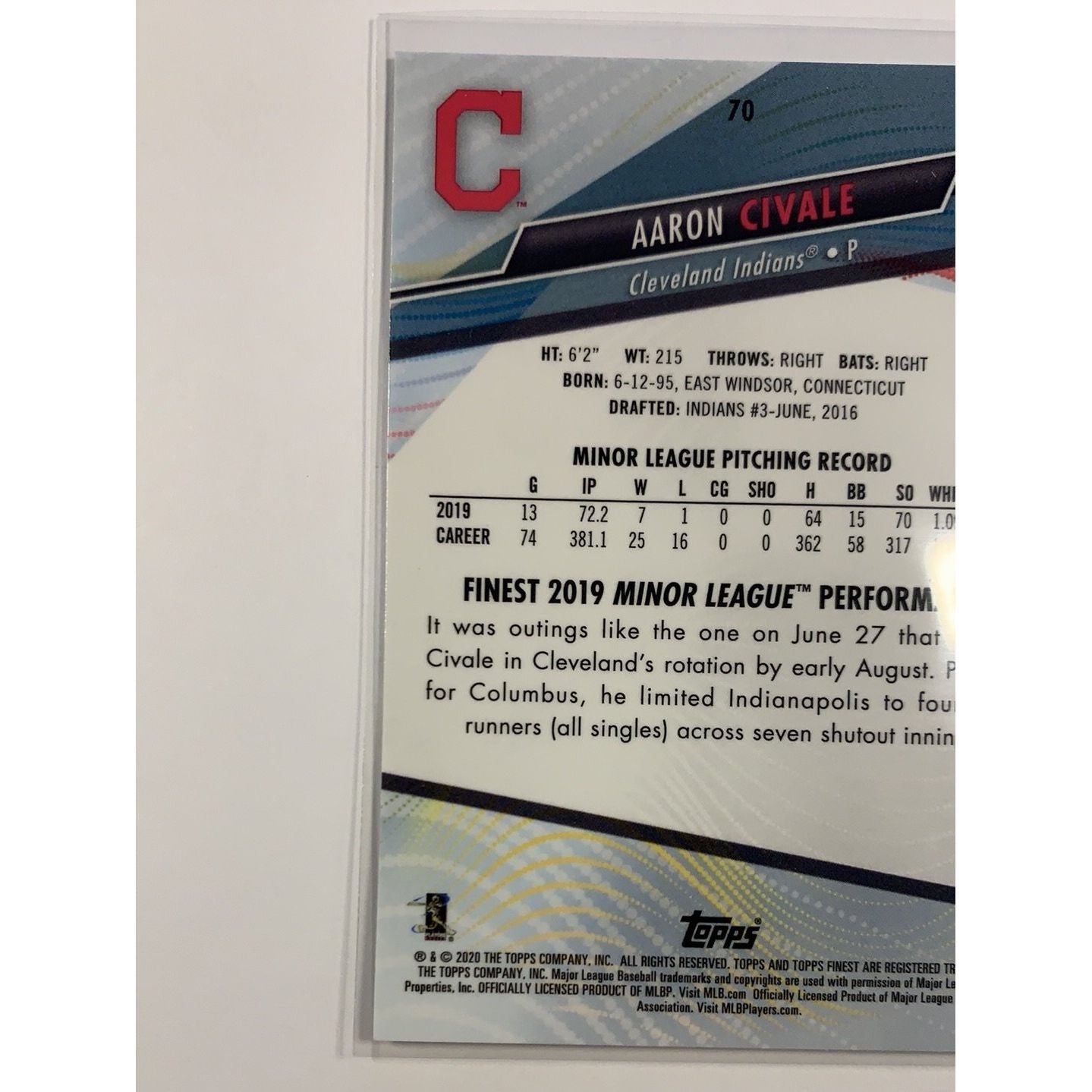 2020 Topps Finest Aaron Civale RC | Local Legends Cards & Collectibles