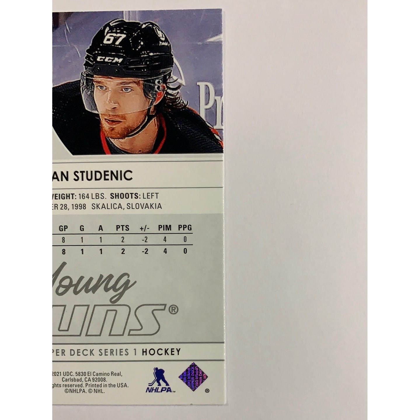 2021-22 Upper Deck Series 1 Marian Studenic Young Guns