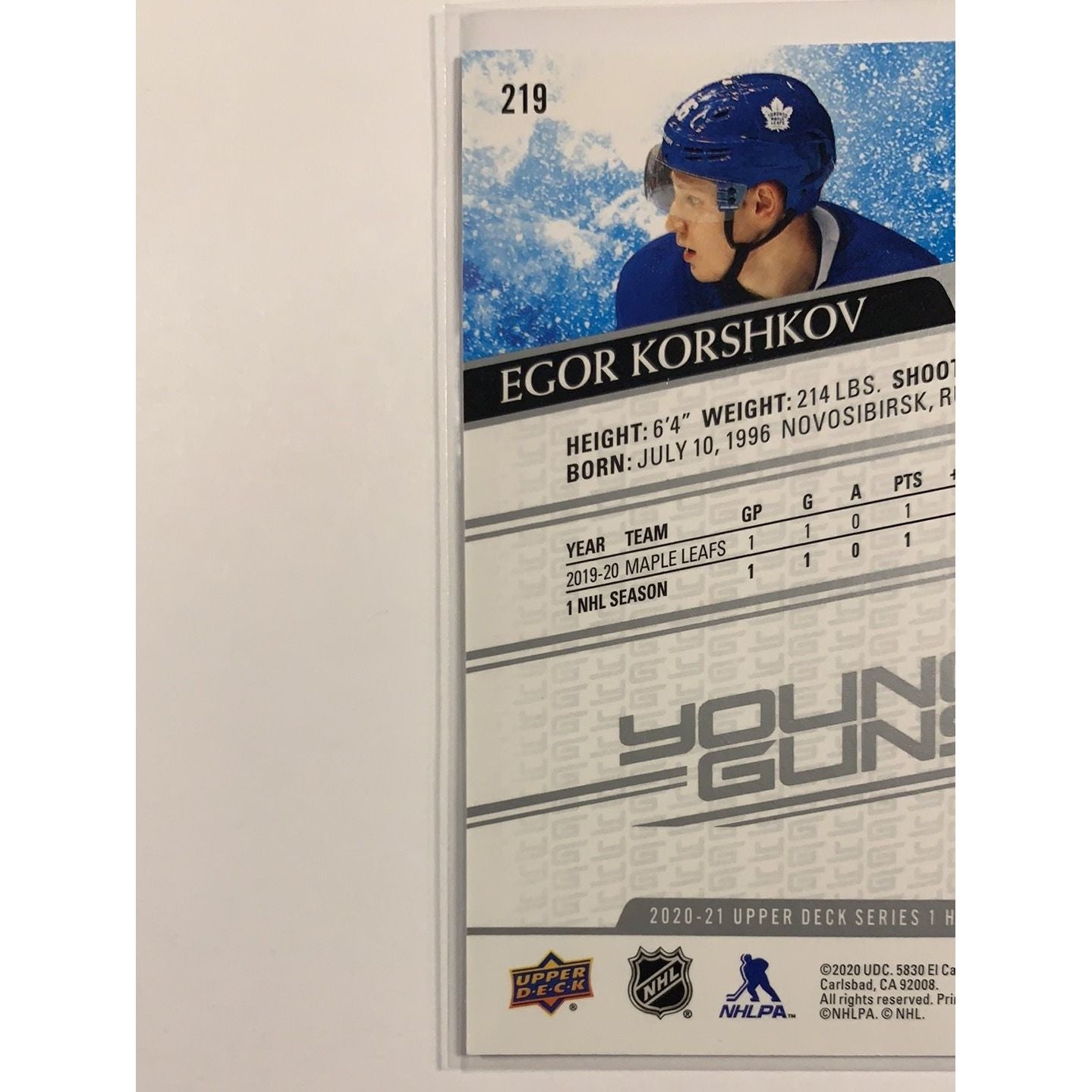 2020-21 Upper Deck Series 1 Egor Korshkov Young Guns | Local Legends Cards & Collectibles