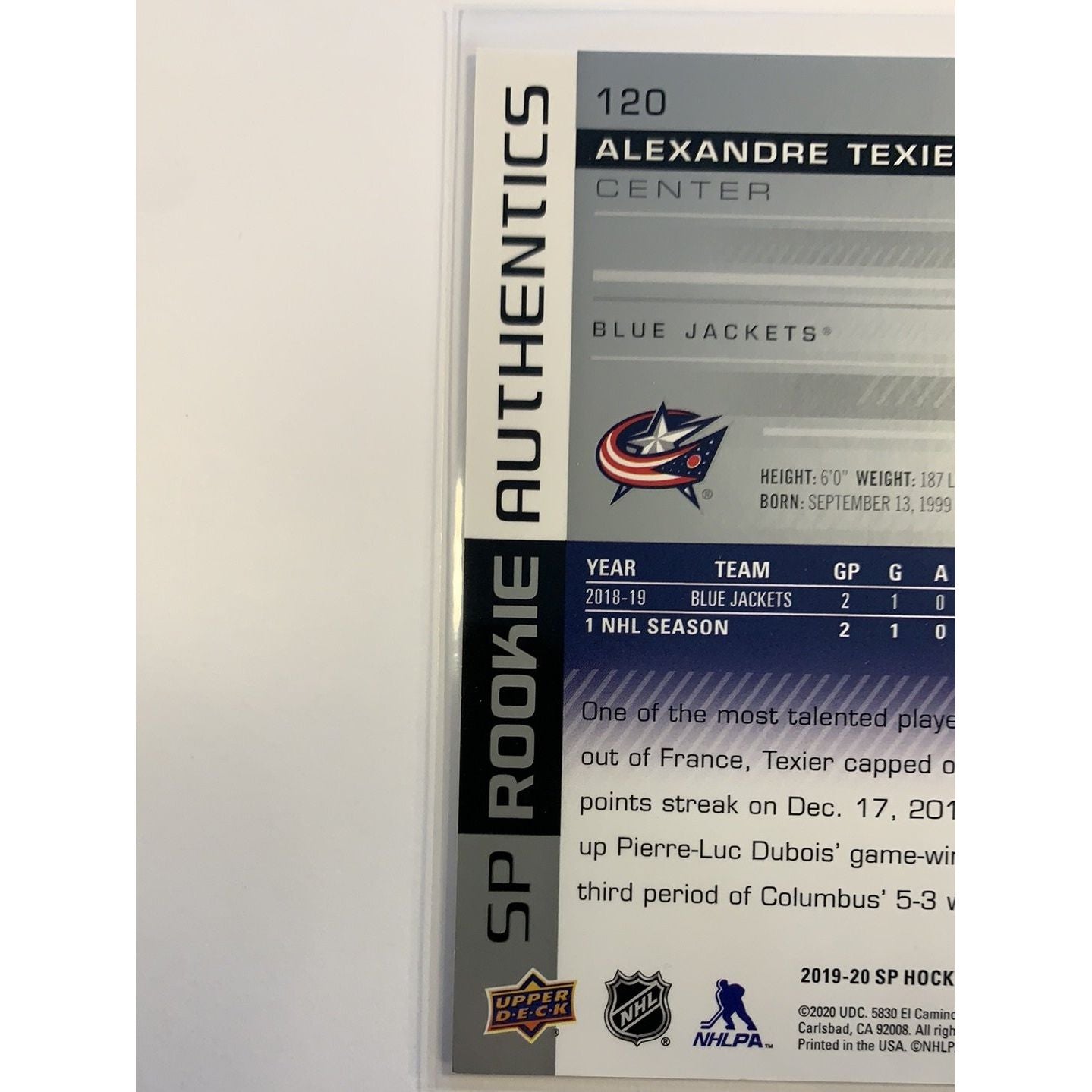 2019-20 SP Alexandre Texier Rookie Authentics /1199 Local Legends Cards & Collectibles